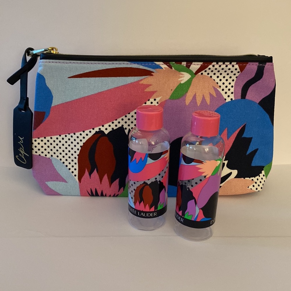 Estée Lauder Blue Print Makeup Bag with Bottles